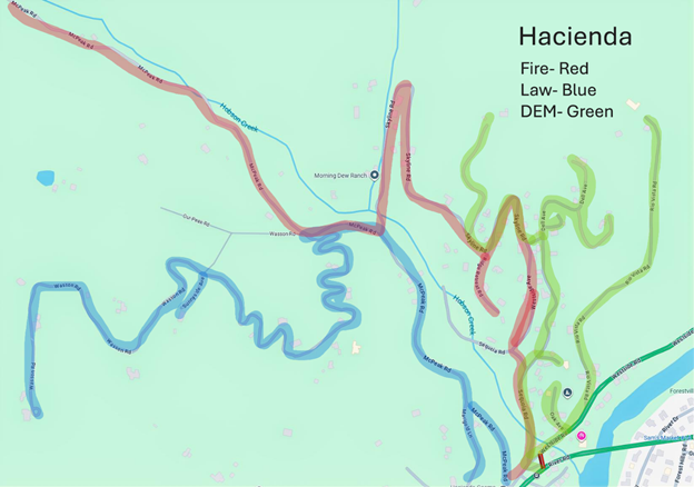 These maps are for public safety coordination of Hi-Lo sirens in the exercise area, they are not suggested evacuation routes.